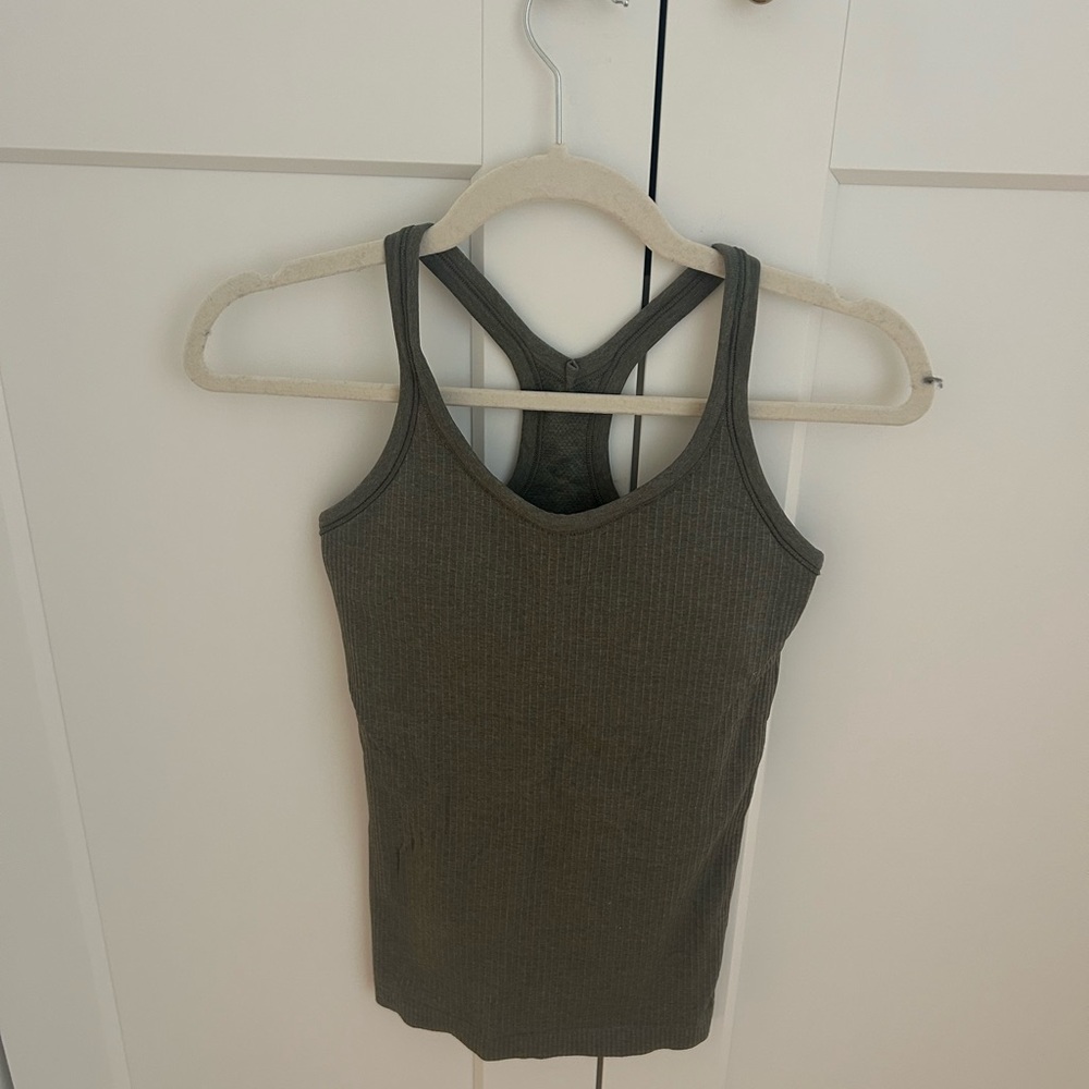 Lululemon Athletica Green Ribbed Fitted Tank Top